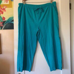 Laura Scott Pants XL Pull-On Capri Turquoise 100% Cotton Beach Coastal Comfy